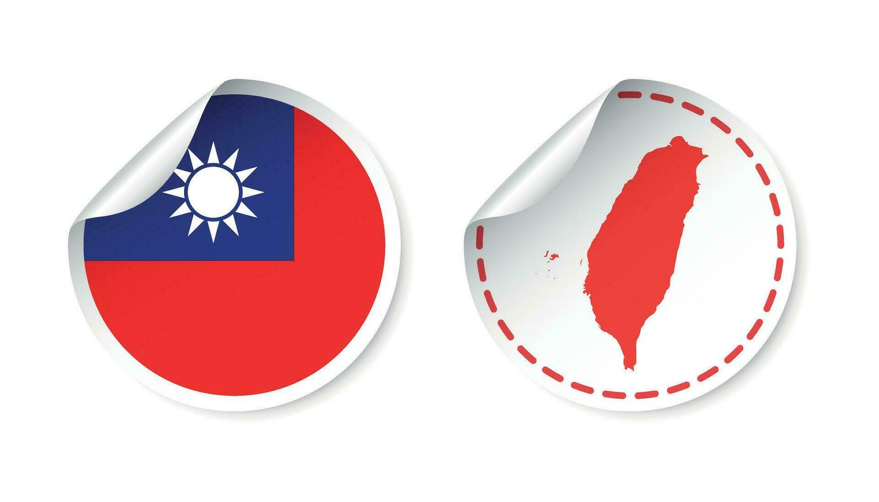 Taiwan sticker with flag and map. Label, round tag with country. Vector illustration on white background.