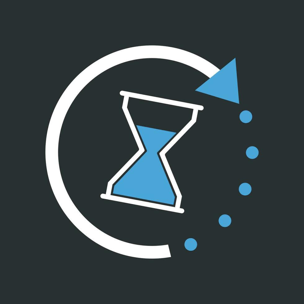 Time icon. Flat vector illustration with hourglass on black background.