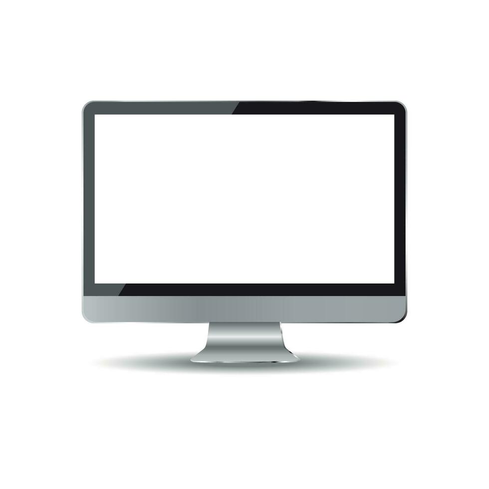 Desktop computer flat icon. Realistic vector illustration