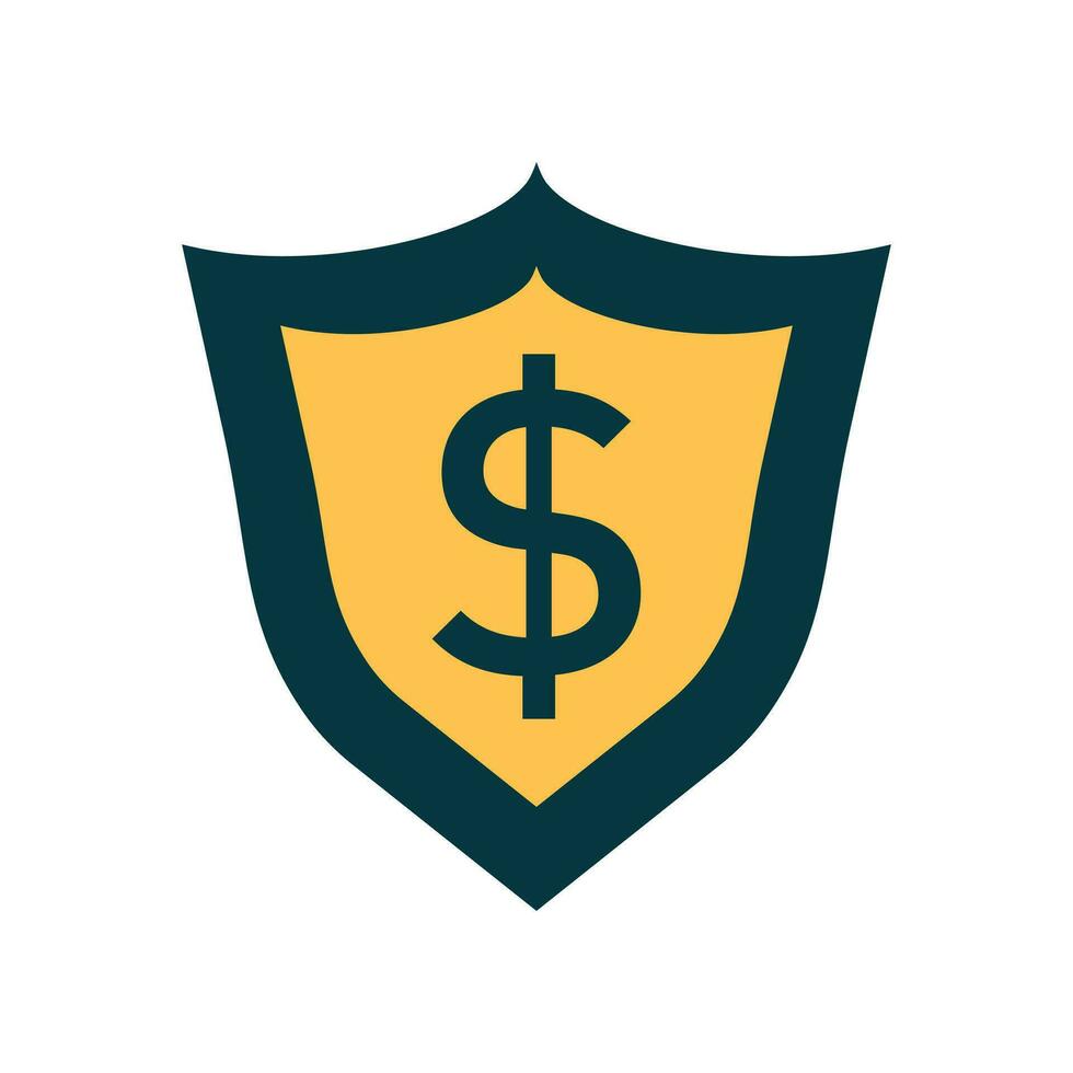 Vector shield with money. Illustration in flat style with dollar on white background.