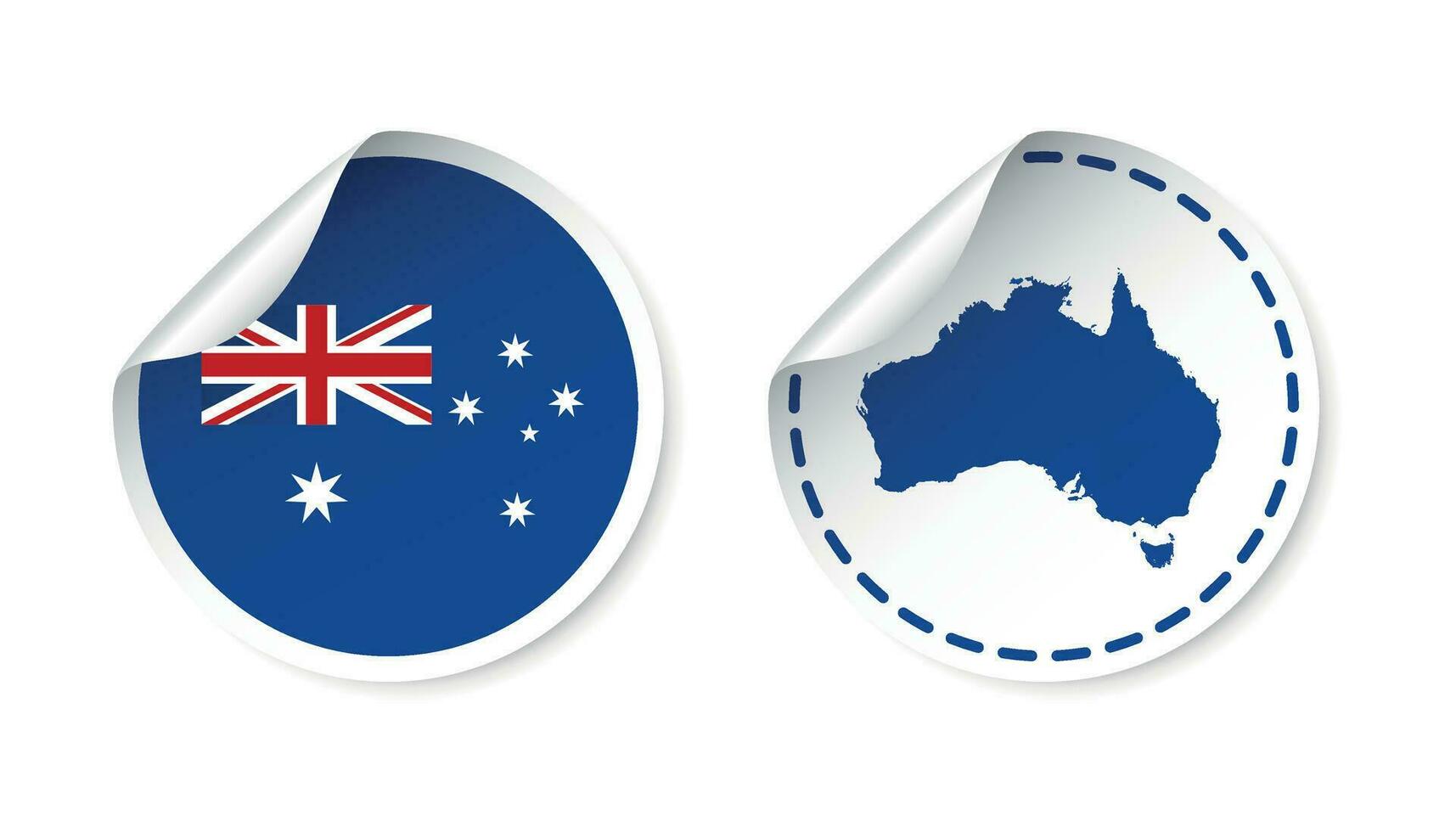 Australia sticker with flag and map. Label, round tag with country. Vector illustration on white background.