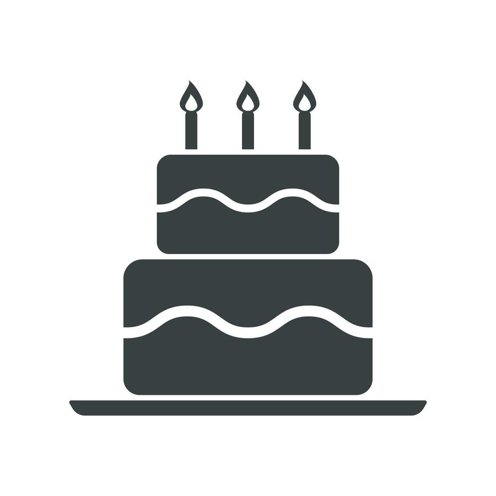 cumpleaños pastel plano icono. Fresco tarta mollete en blanco antecedentes vector