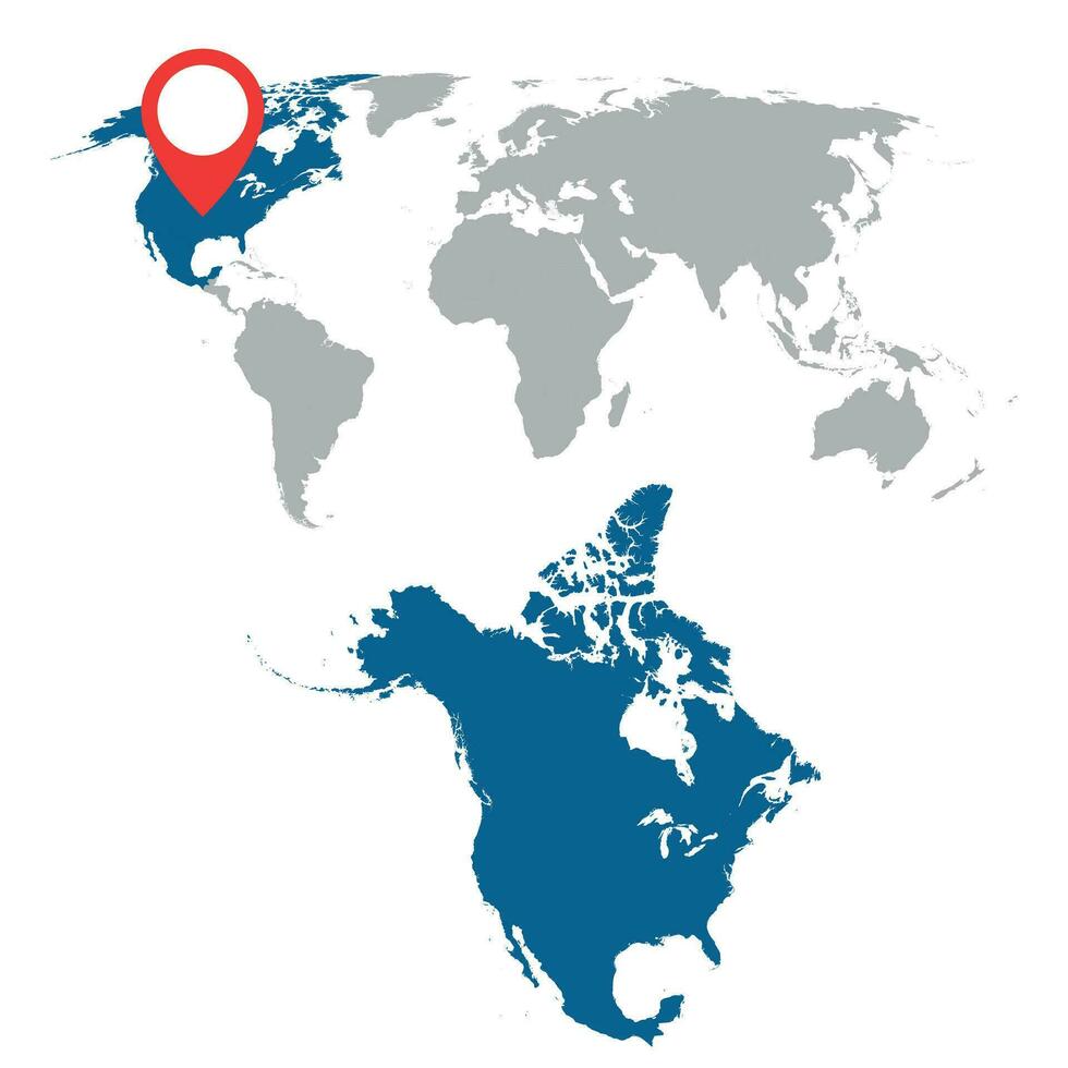 Detailed map of North America and World map navigation set. Flat vector illustration.