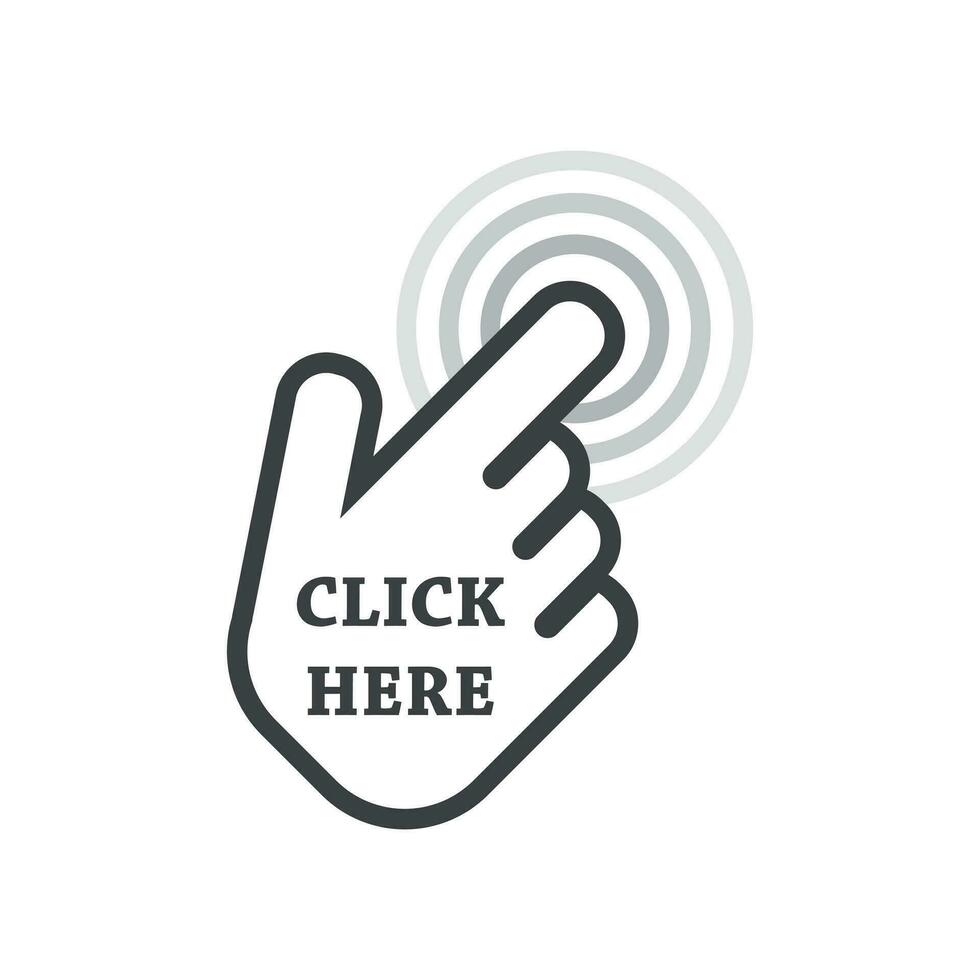 Click here icon. Hand cursor signs. Black button flat vector illustration.