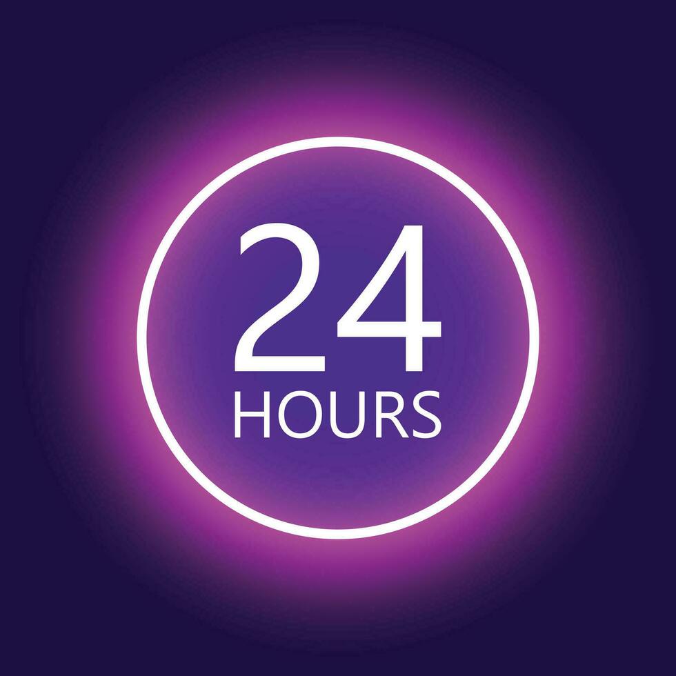24 hours open sign, purple neon billboard vector illustration 26164218