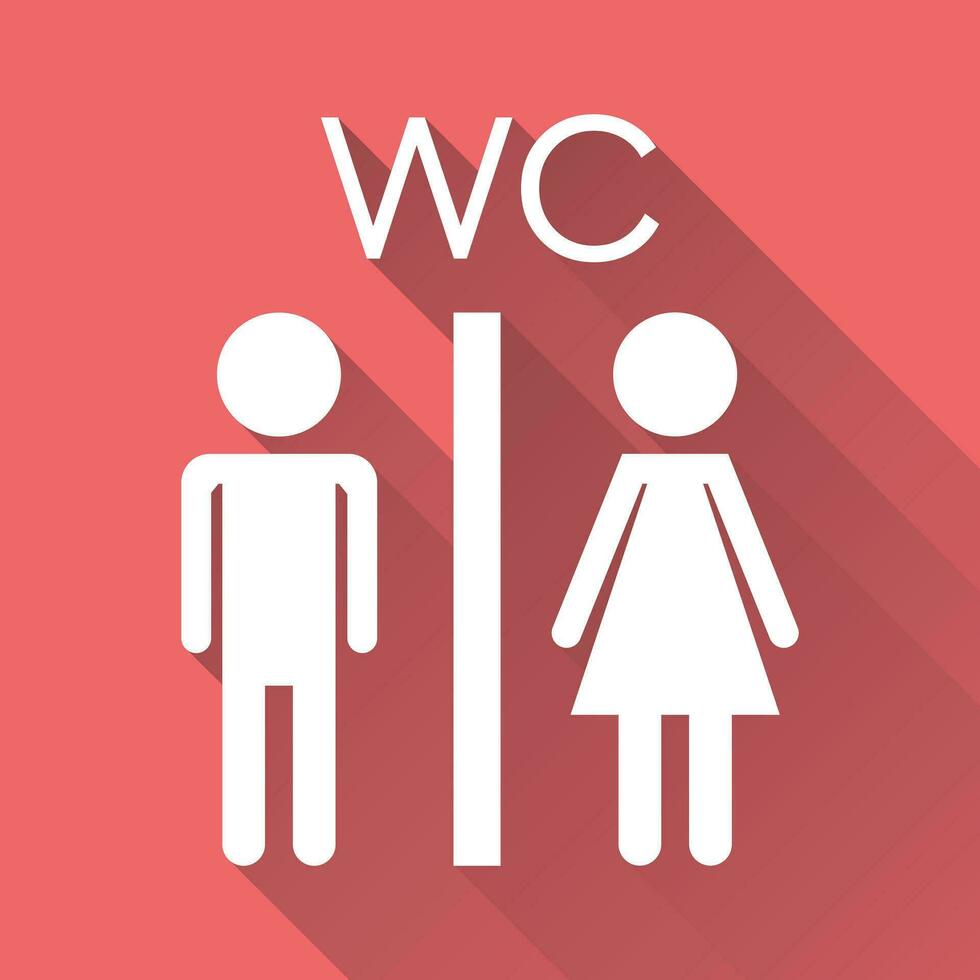 vector baño, Area de aseo icono en con largo sombra. moderno hombre y mujer plano pictograma. sencillo plano símbolo para web sitio diseño.