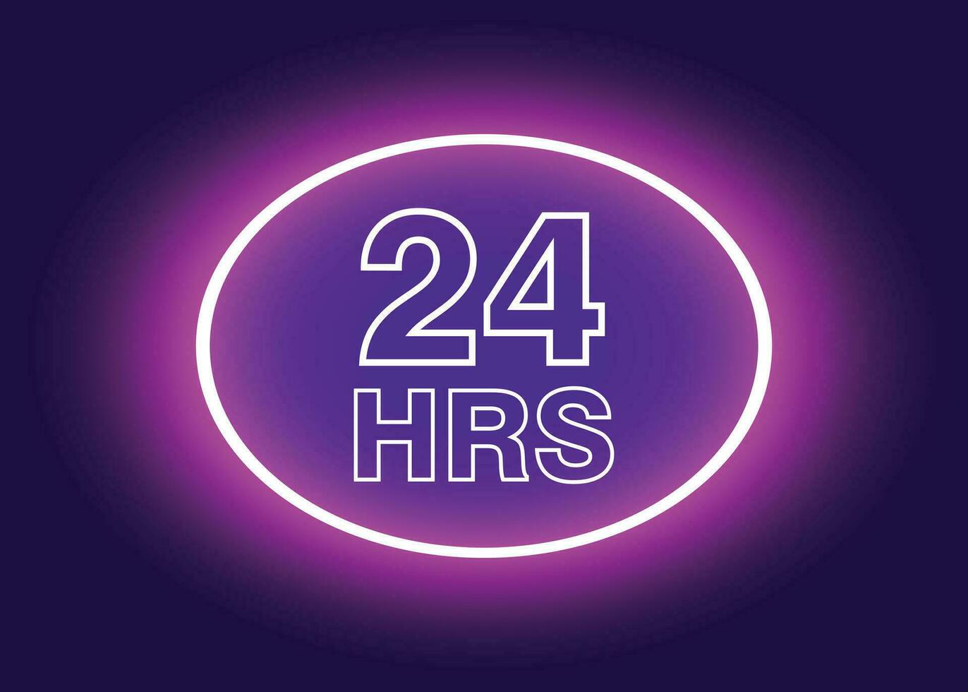 24 hours open sign, purple neon billboard vector illustration