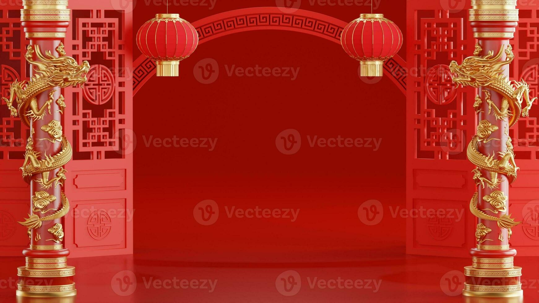 3d representación ilustración antecedentes para contento chino nuevo año 2024 el continuar zodíaco firmar con rojo y oro color, flor, linterna, y asiático elementos. foto