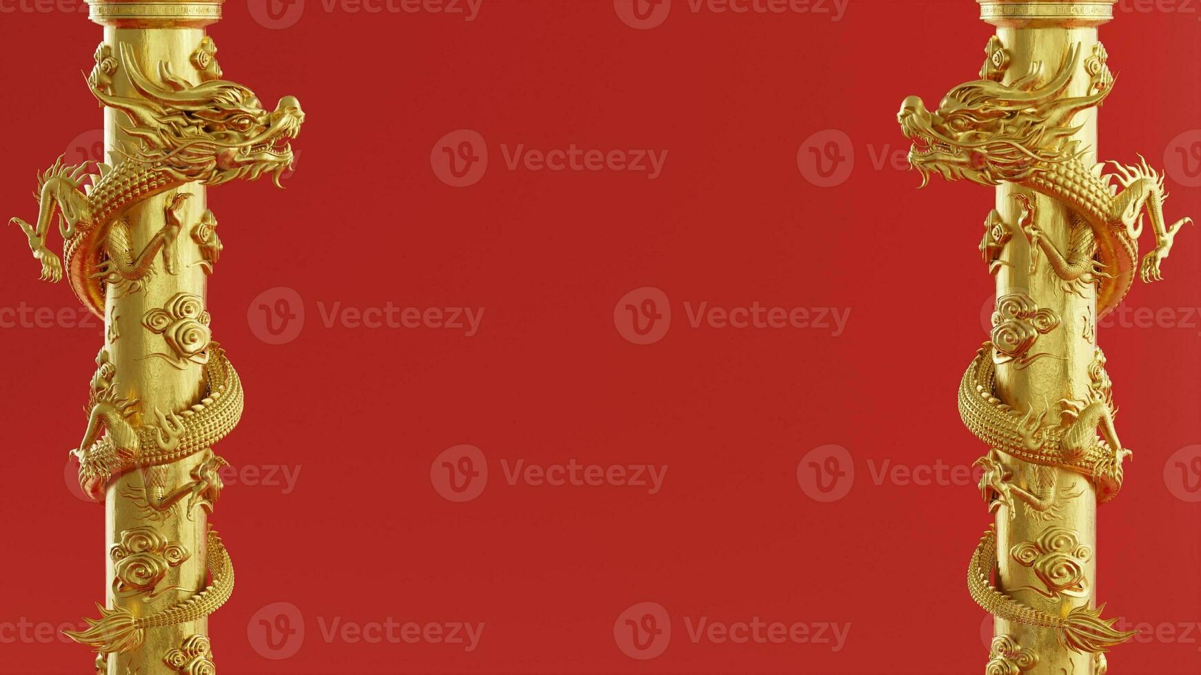 3d rendering illustration background for happy chinese new year 2024 the dragon zodiac sign with red and gold color, flower, lantern, and asian elements. photo