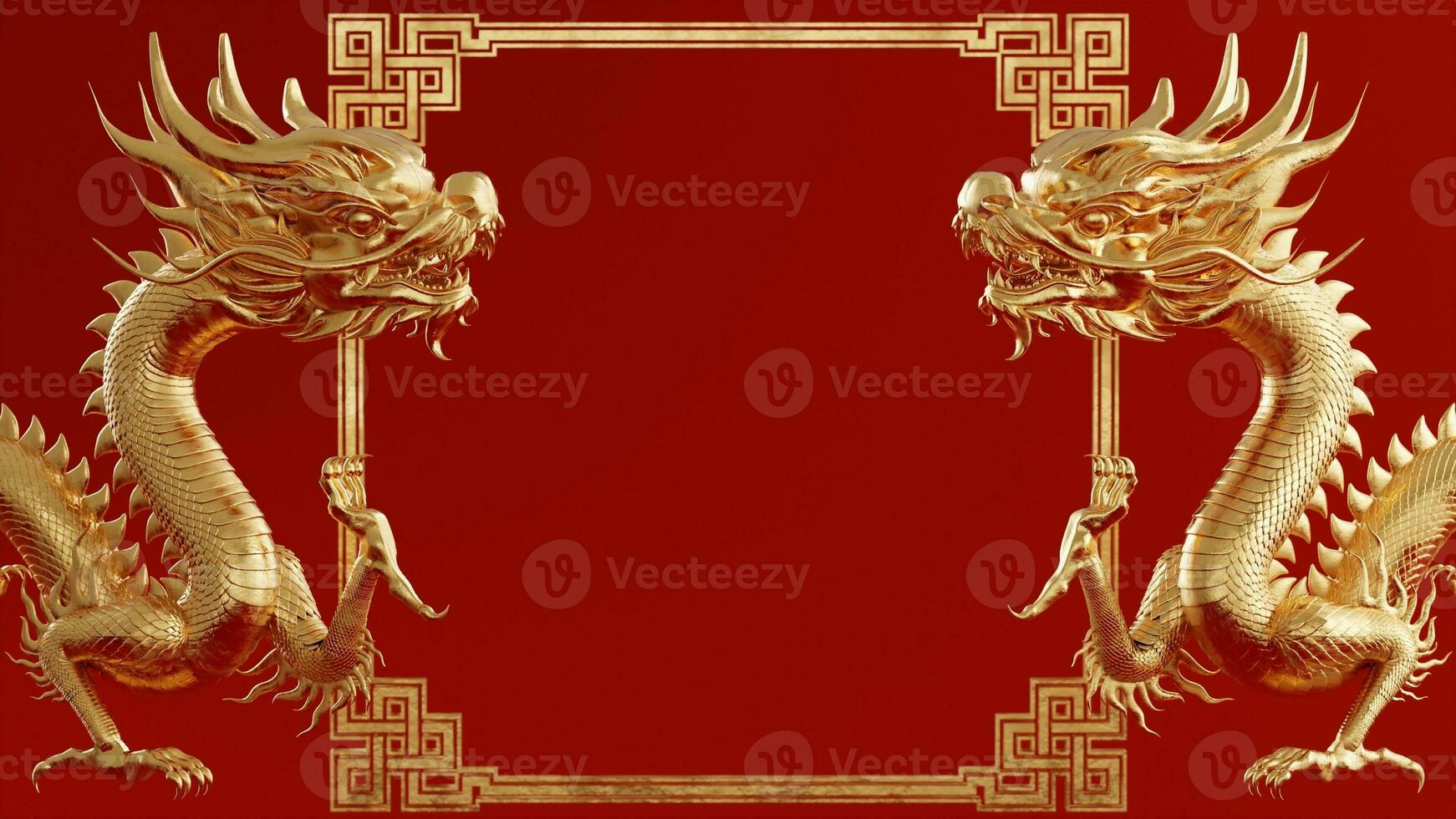 3d rendering illustration background for happy chinese new year 2024 the dragon zodiac sign with red and gold color, flower, lantern, and asian elements. photo