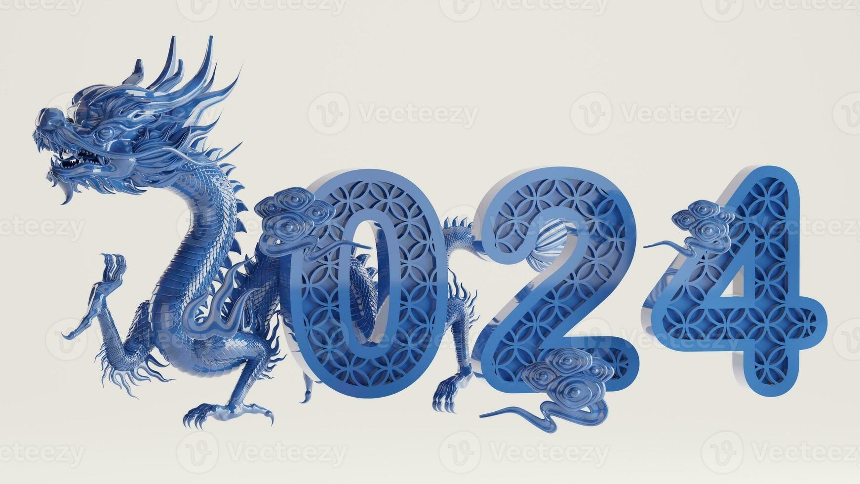 3d representación ilustración para contento chino nuevo año 2024 el continuar zodíaco firmar con flor, linterna, asiático elementos, rojo y oro en antecedentes. foto