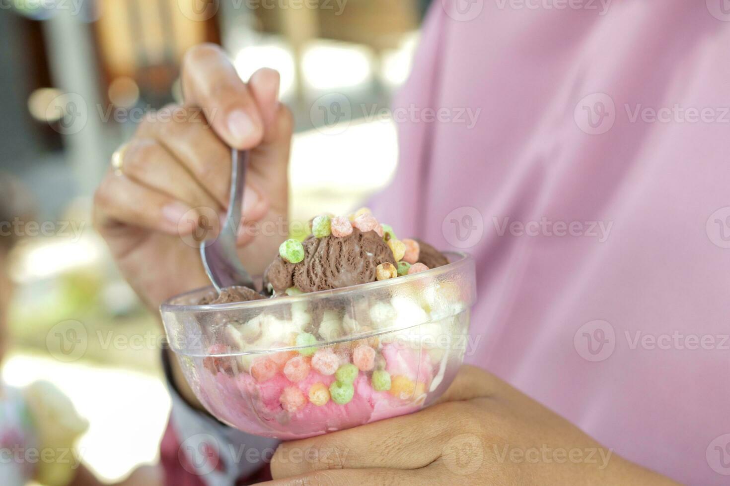 eating colorful ice cream photo