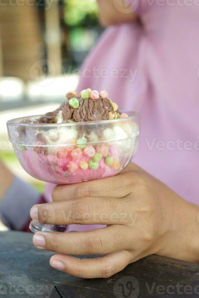 eating colorful ice cream photo