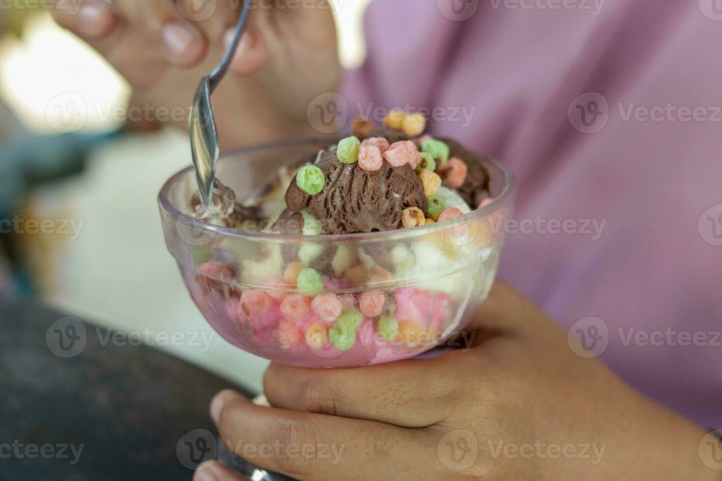 eating colorful ice cream photo