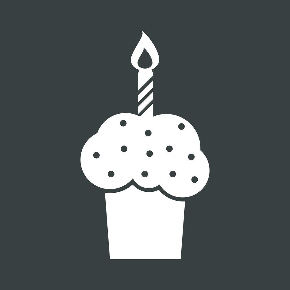 Birthday cake flat icon. Fresh pie muffin on black background vector