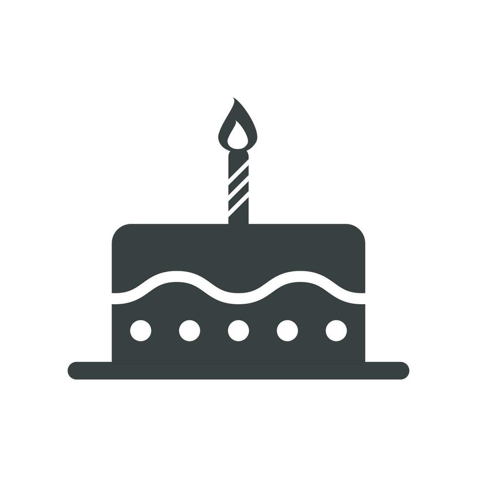 cumpleaños pastel plano icono. Fresco tarta mollete en blanco antecedentes vector