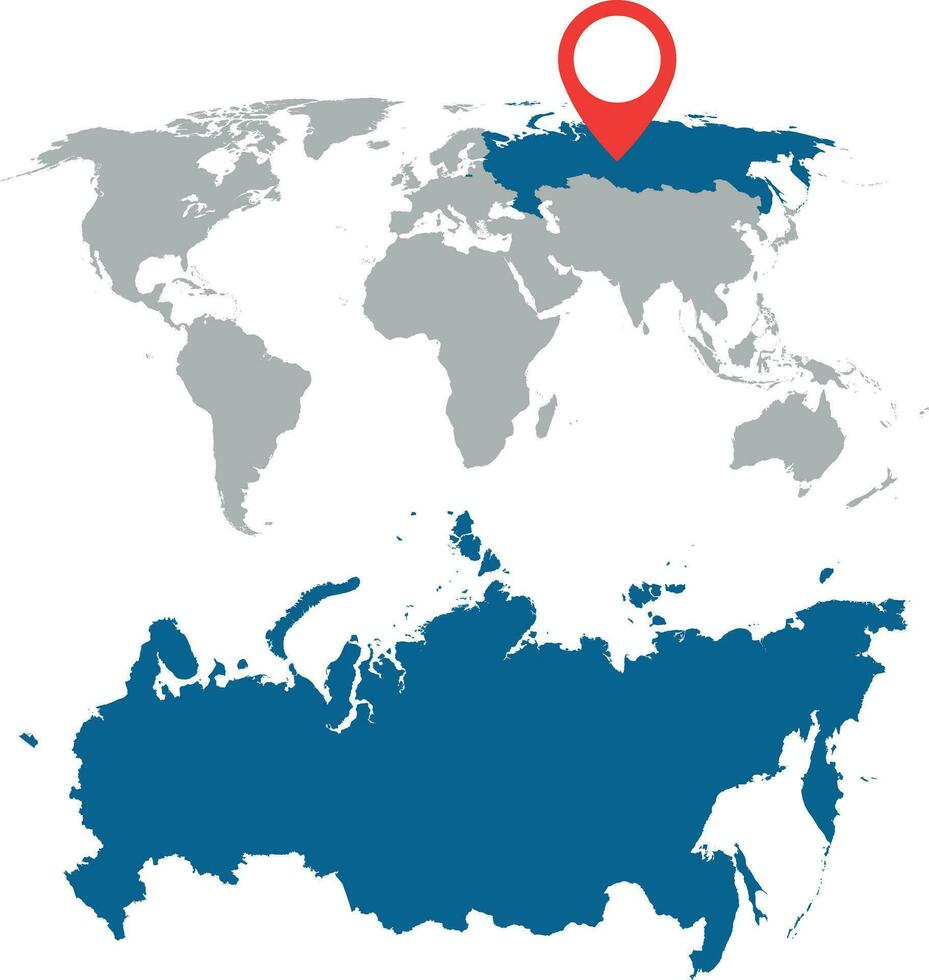 Detailed map of Russia, Russian Federation and World map navigation set. Flat vector illustration.