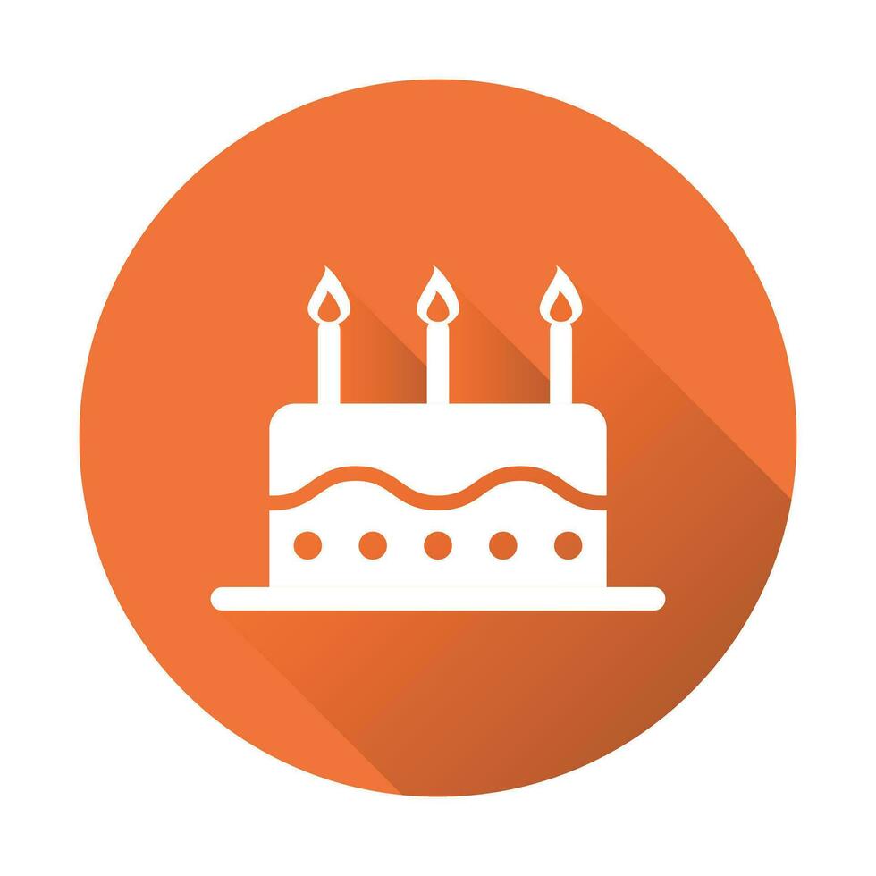 cumpleaños pastel plano icono. Fresco tarta mollete en naranja redondo antecedentes vector