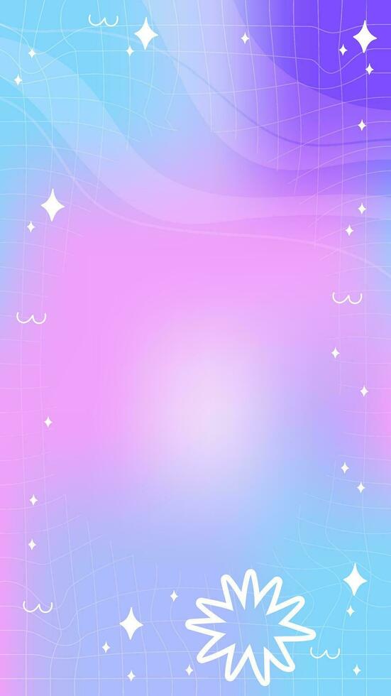 Cosmic galaxy purple blurry mesh gradient abstract storis template background with copy space and hand drawn abstract Y2K line and wave elements vector