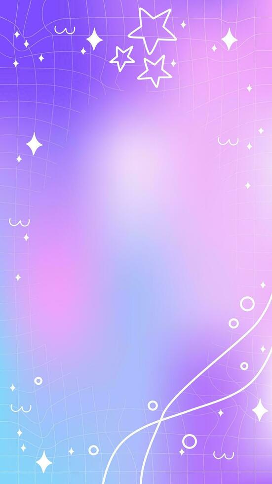 Cosmic galaxy purple blurry mesh gradient abstract storis template background with copy space and hand drawn abstract Y2K line and wave elements vector