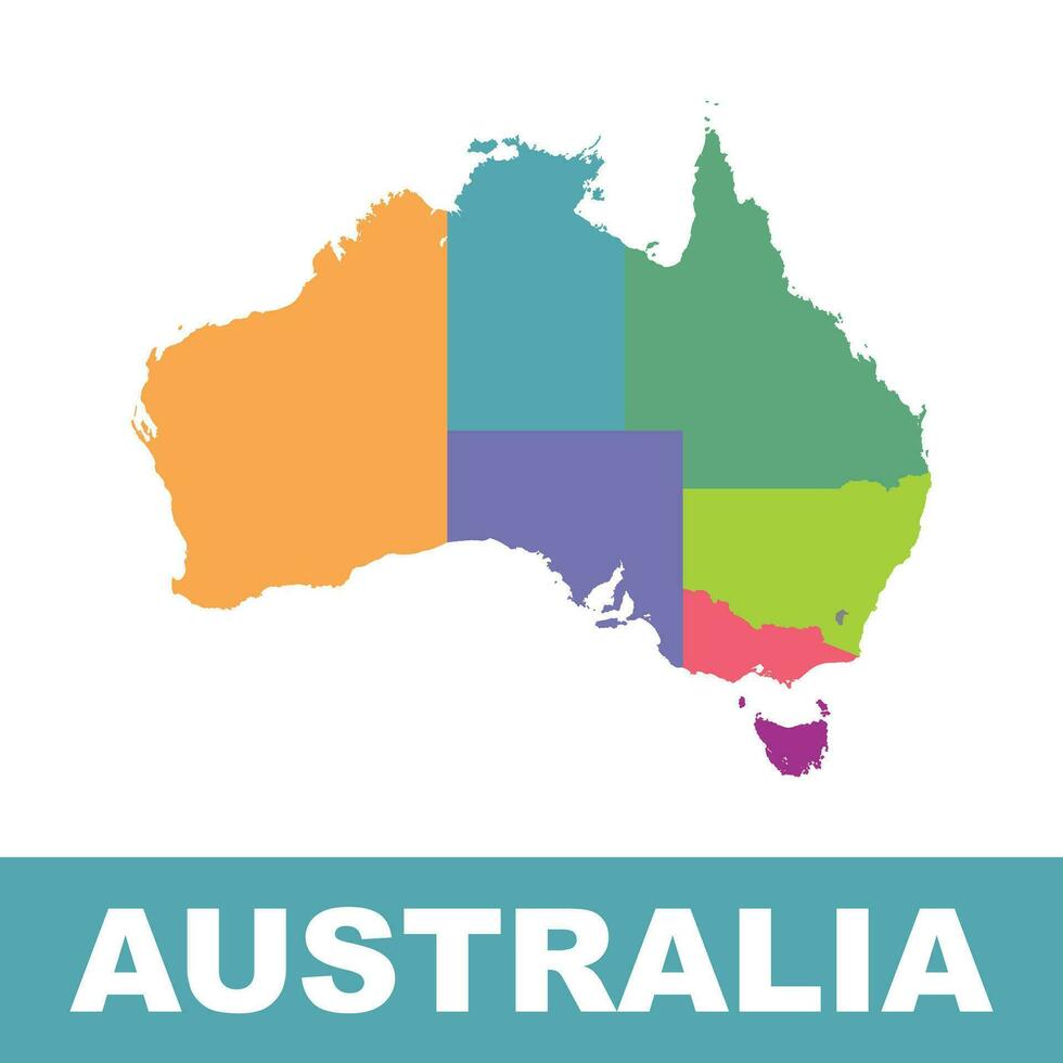 Australia map color with regions. Vector flat