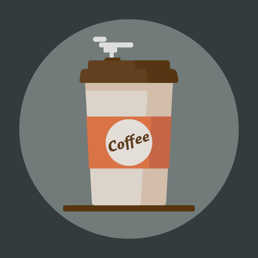Coffee cup icon with text coffee on grey background. Flat vector illustration