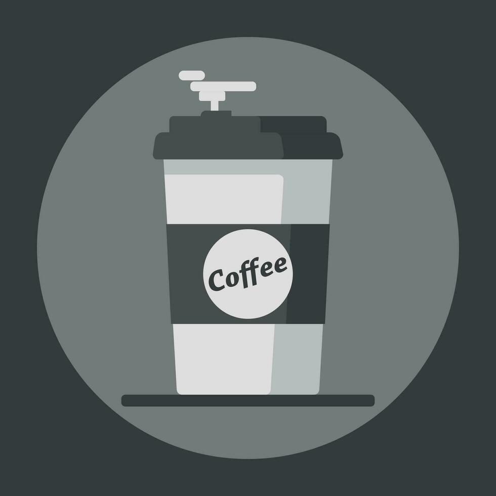 Coffee cup icon with text coffee on grey background. Flat vector illustration