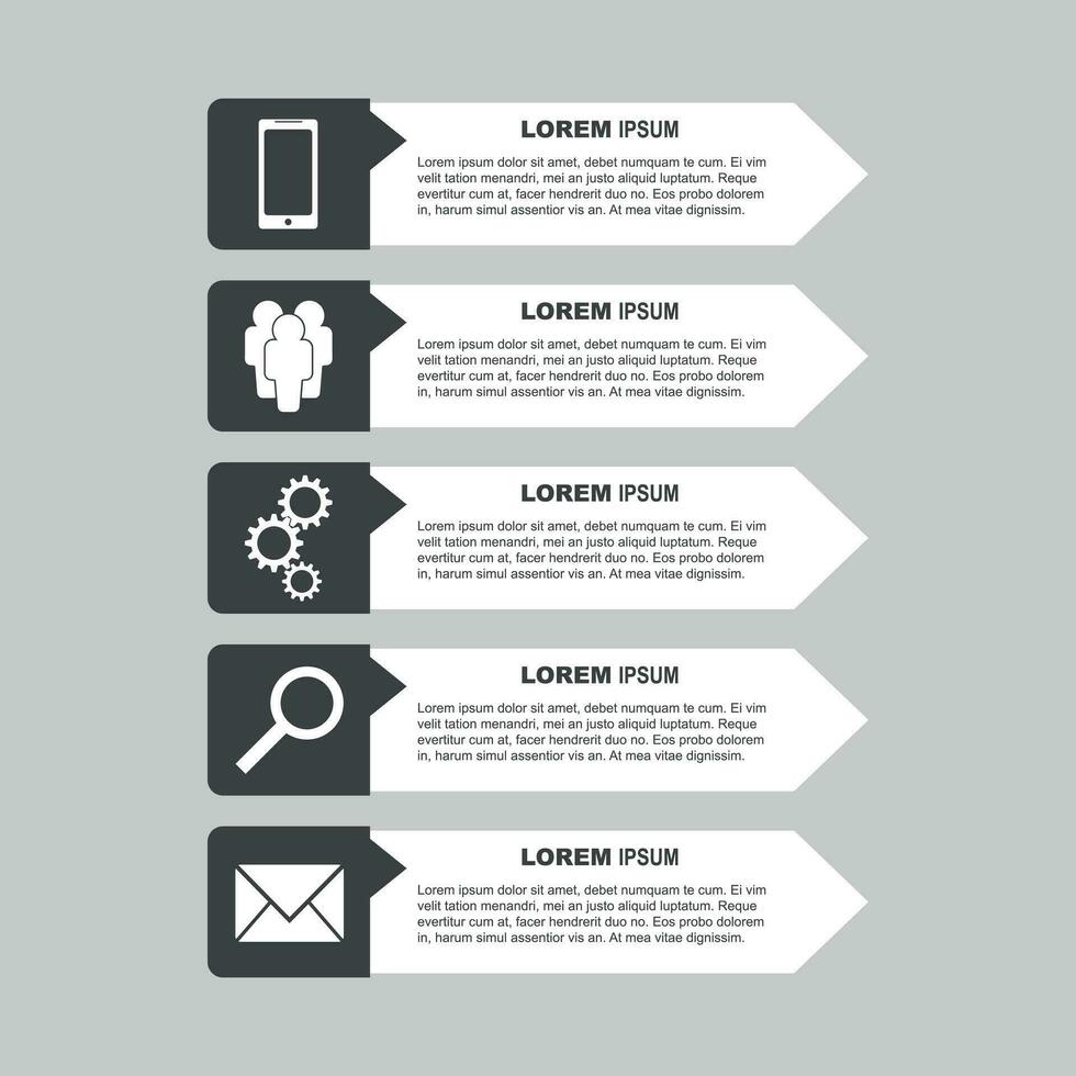 Infographic templates with smartphone, people, gear, magnifier and sms message for business. Flat vector illustration