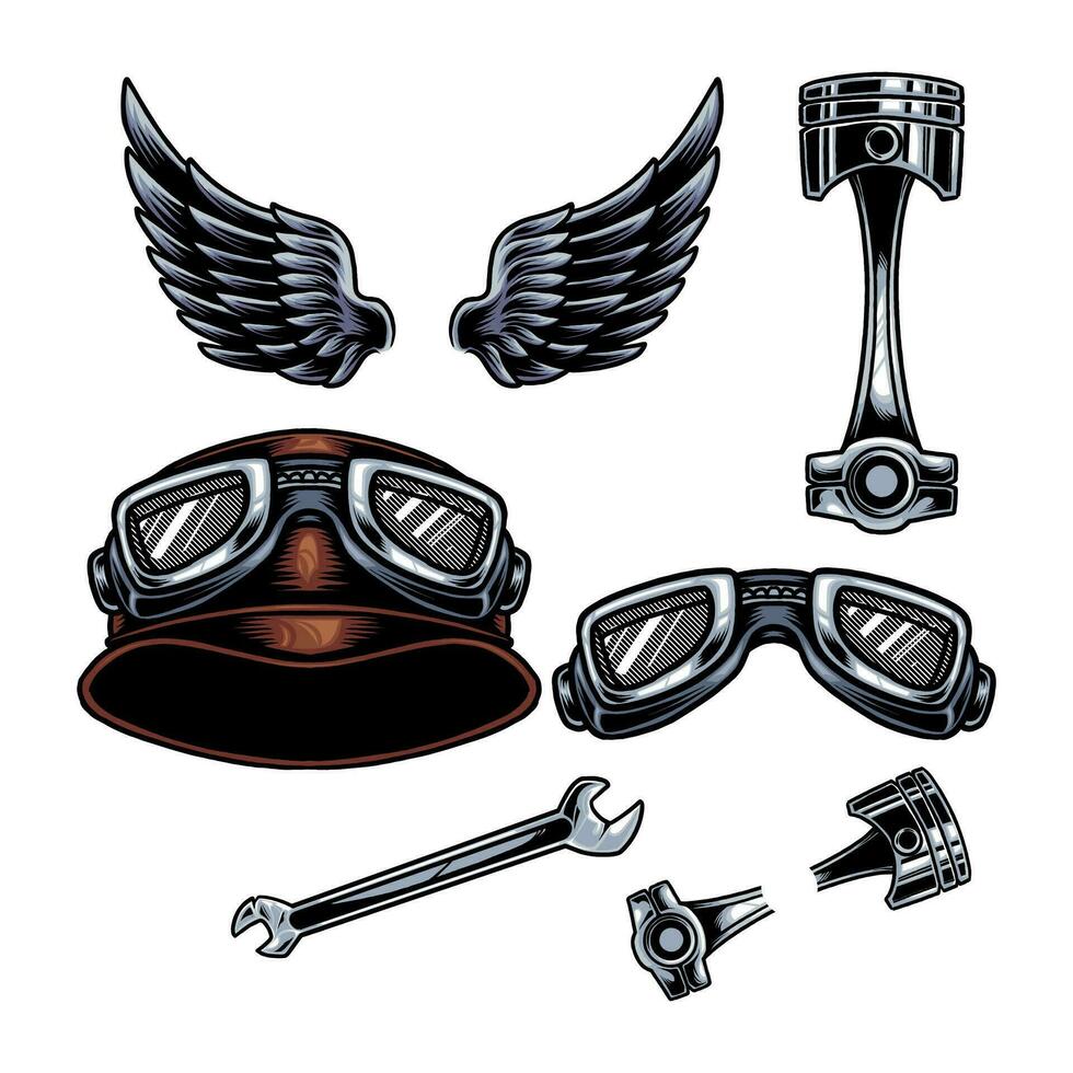 Various kinds of tools typical of motorcyclists vector