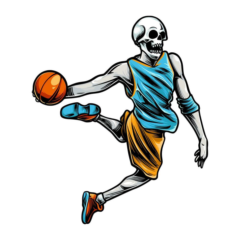 baloncesto jugador con un cráneo cabeza vector