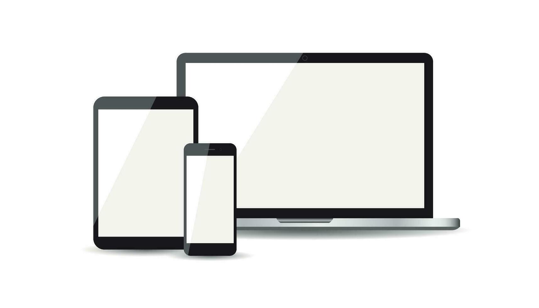 Realistic device flat Icons smartphone, tablet, laptop. Vector illustration on white background