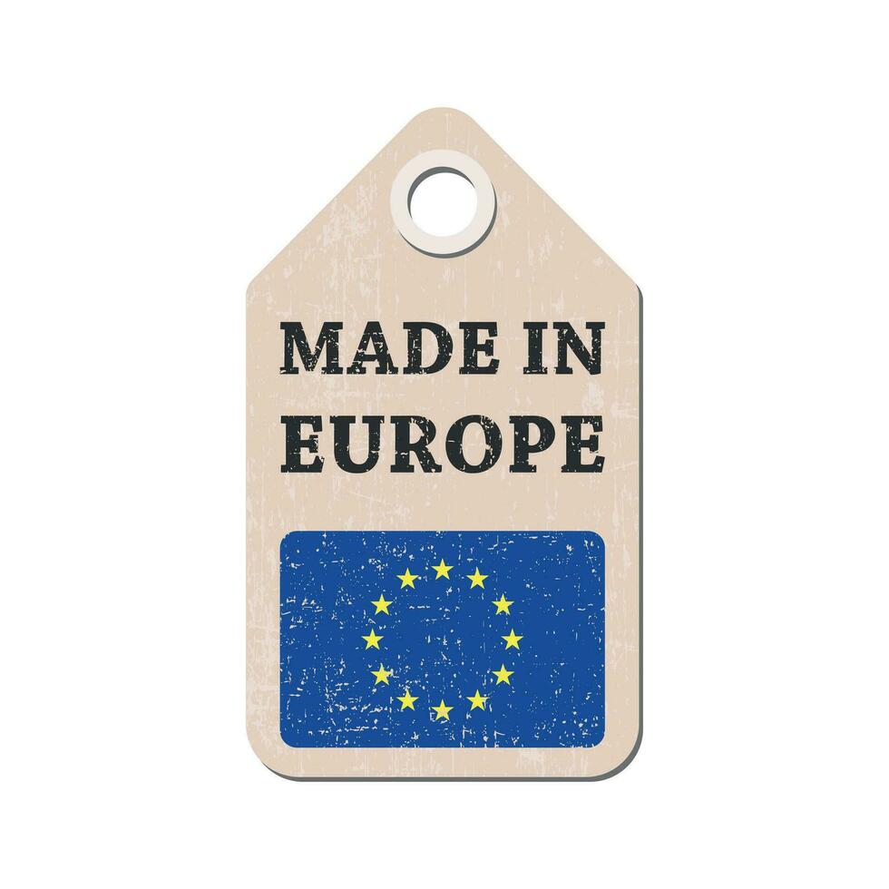 Hang tag made in Europe with flag. Vector illustration