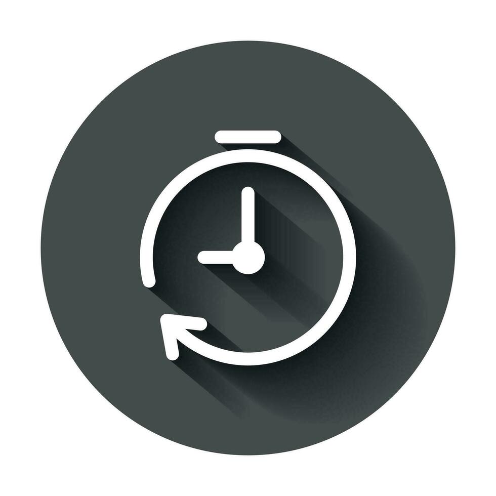 Clock timer icon in flat style. Time alarm illustration with long shadow. Stopwatch clock business concept. vector