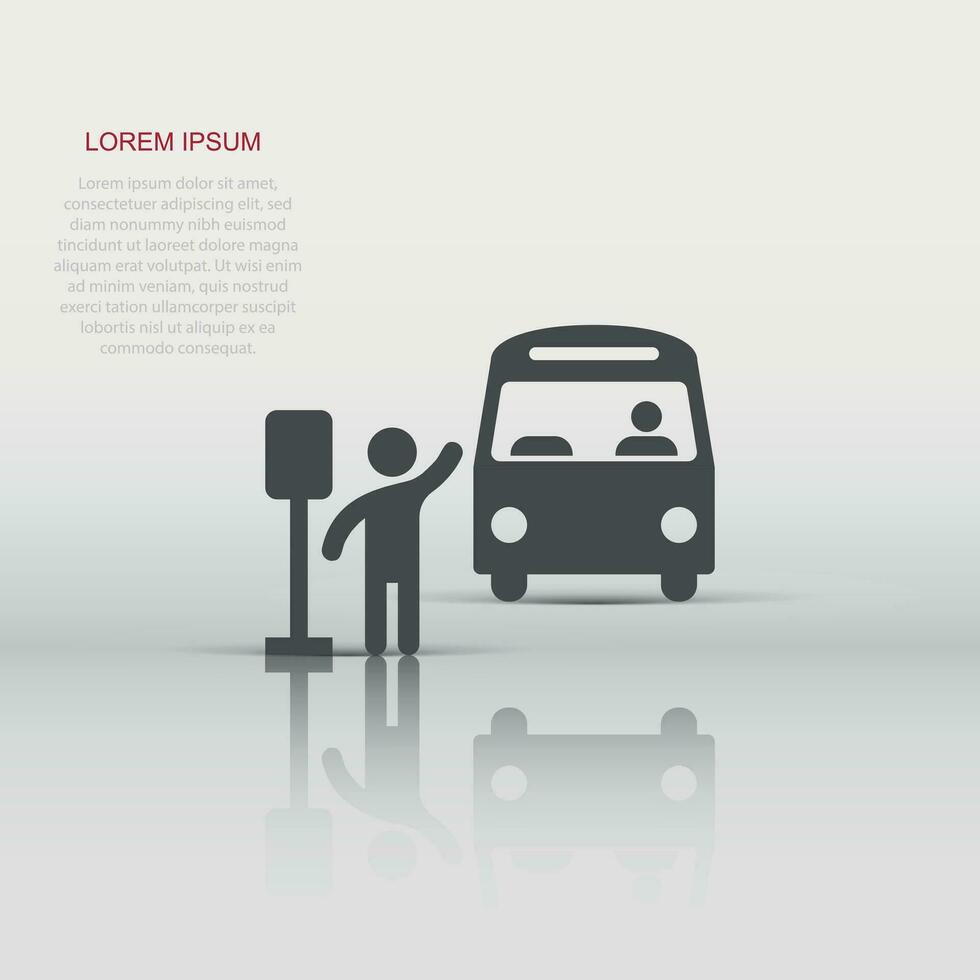 Bus station icon in flat style. Auto stop vector illustration on white isolated background. Autobus vehicle business concept.