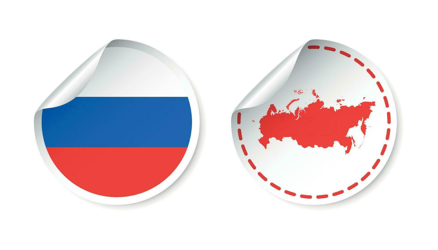 Russia sticker with flag and map. Russian Federation label, round tag with country. Vector illustration on white background.