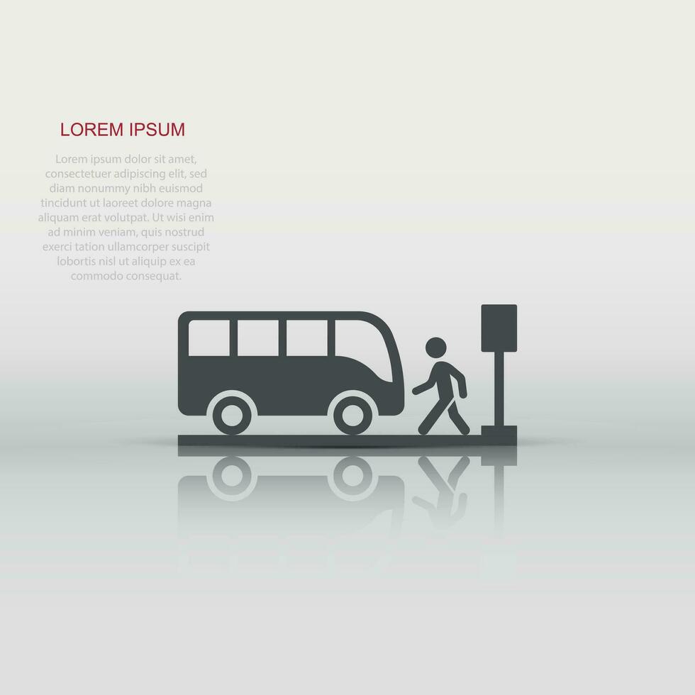 Bus station icon in flat style. Auto stop vector illustration on white isolated background. Autobus vehicle business concept.