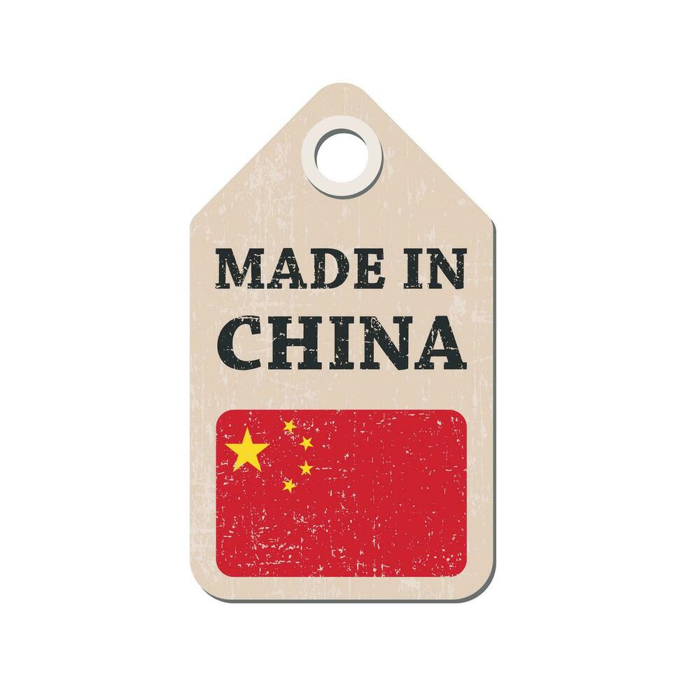 colgar etiqueta hecho en China con bandera. vector ilustración