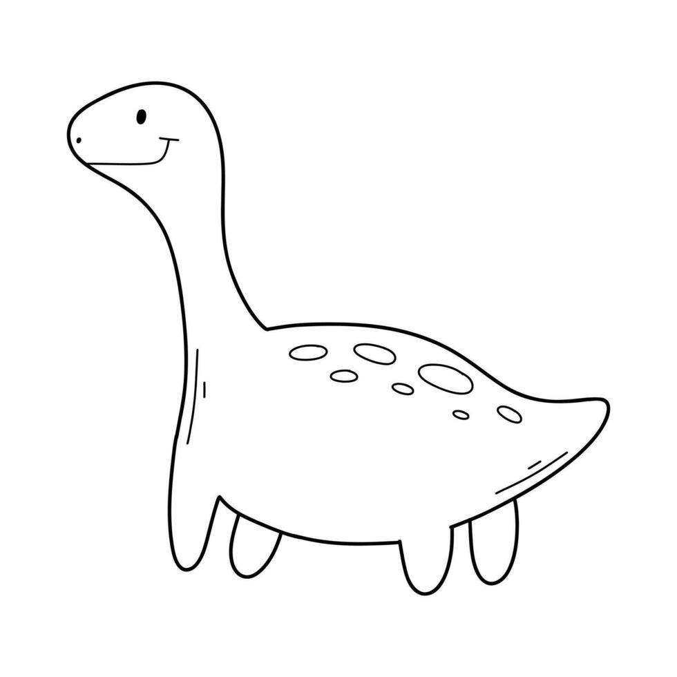 Cute Dinosaur in doodle style. Linear baby dino isolated on white background. Vector illustration.