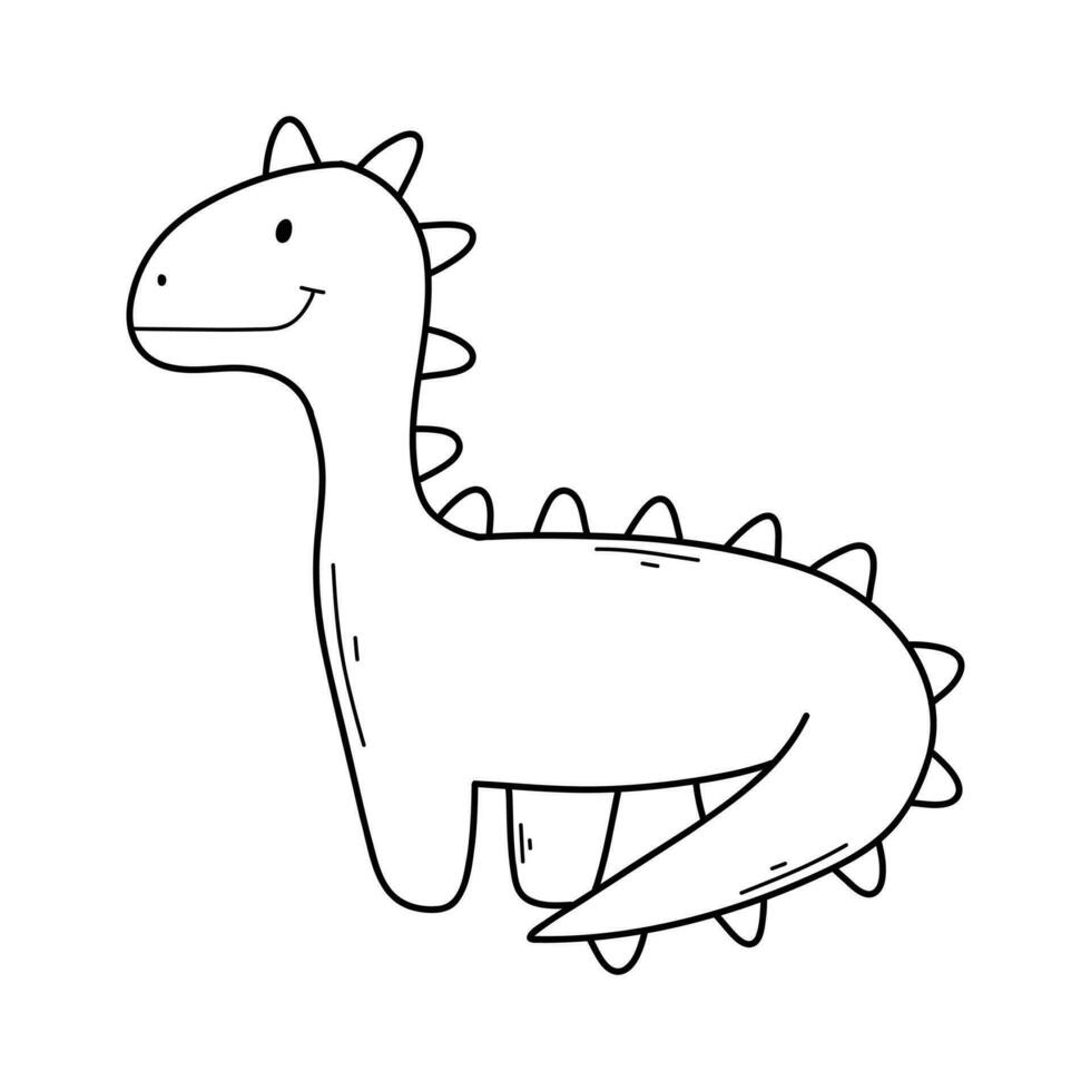 Cute Dinosaur in doodle style. Linear baby dino isolated on white background. Vector illustration.
