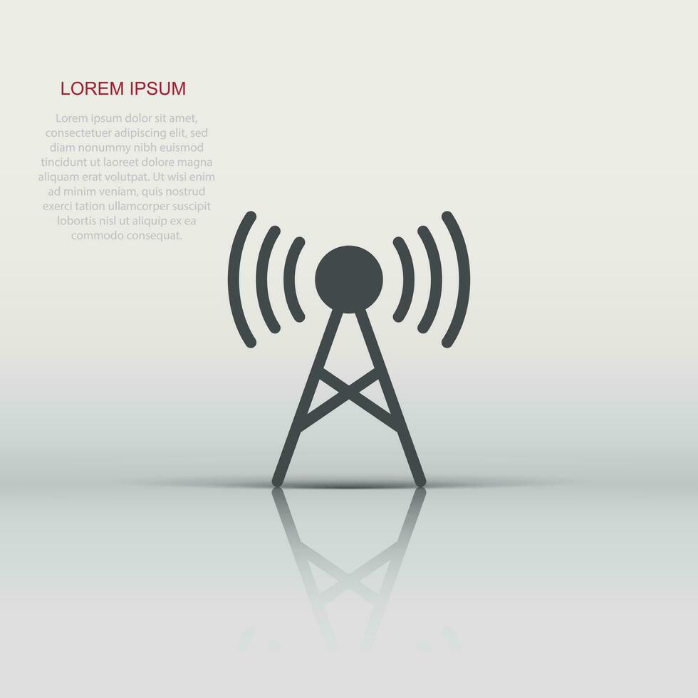 Antenna tower icon in flat style. Broadcasting vector illustration on white isolated background. Wifi business concept.