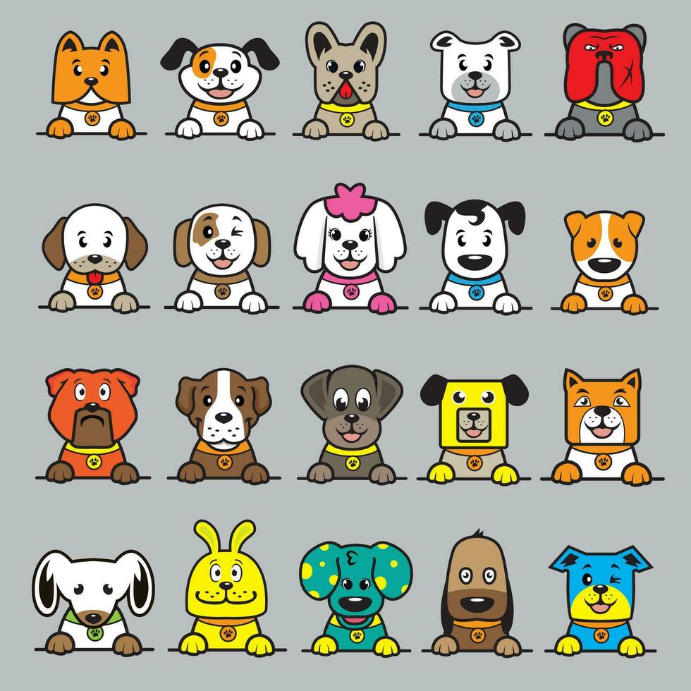 un colección de perros con diferente colores vector