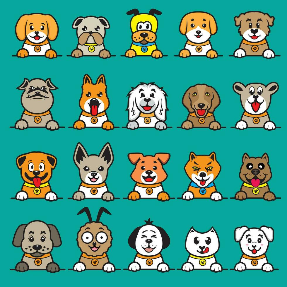 A collection of dogs with different colors vector