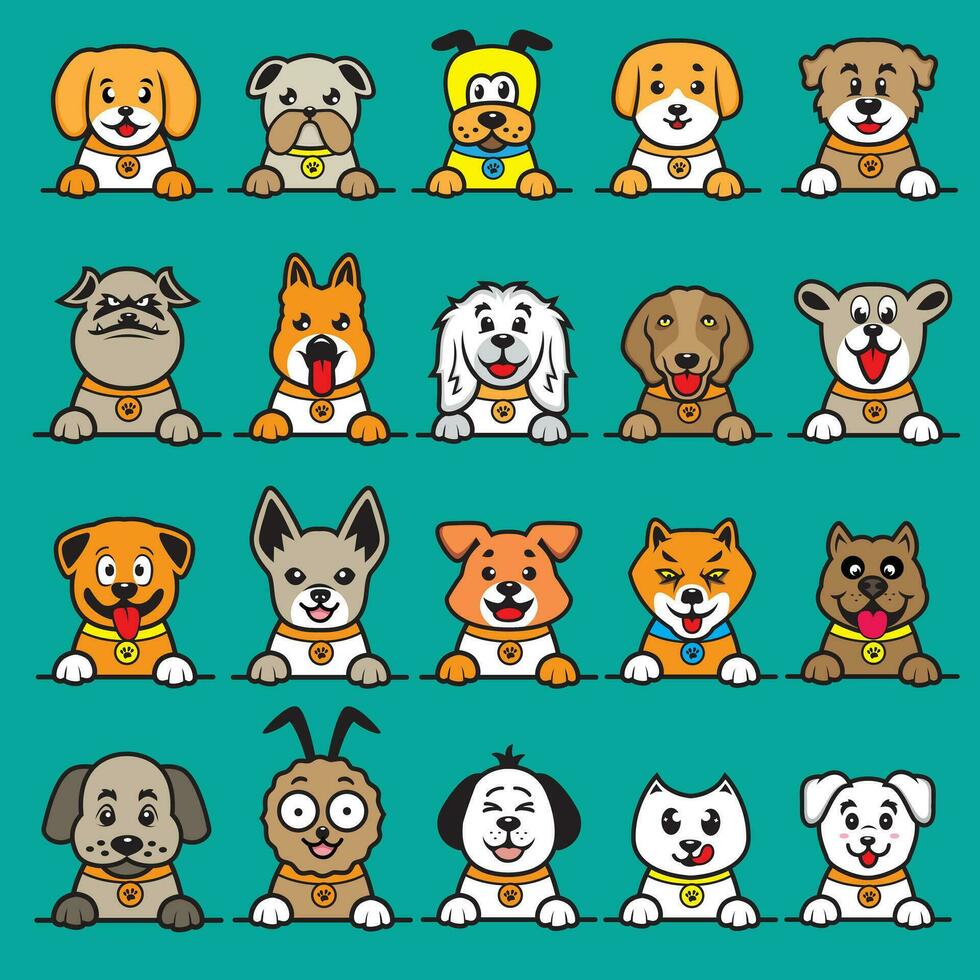 un colección de perros con diferente colores vector