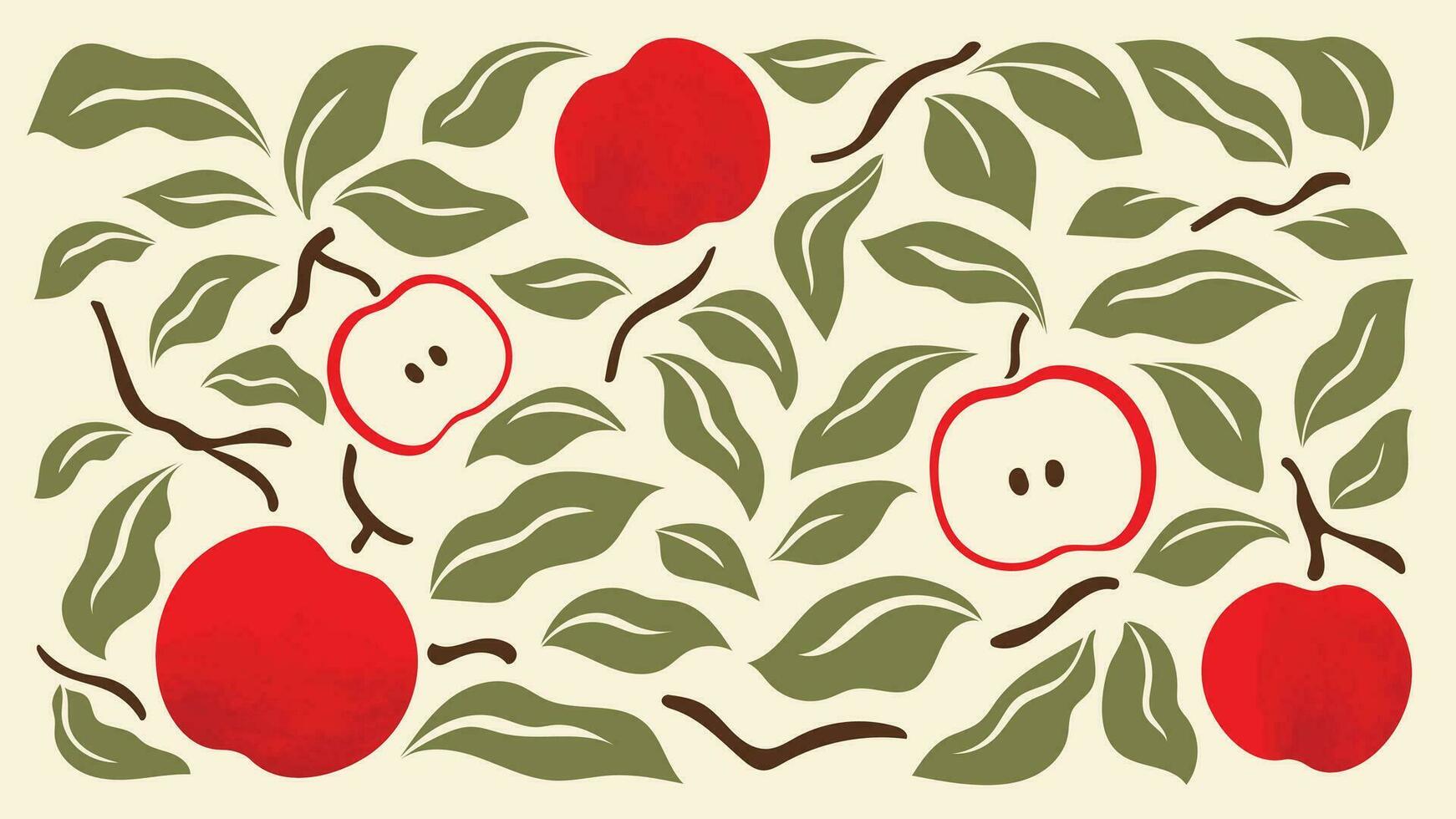 resumen Arte otoño antecedentes vector. botánico otoño temporada mano dibujado modelo diseño con manzanas, sucursales. sencillo contemporáneo estilo ilustrado diseño para tela, imprimir, cubrir, bandera, fondo de pantalla. vector