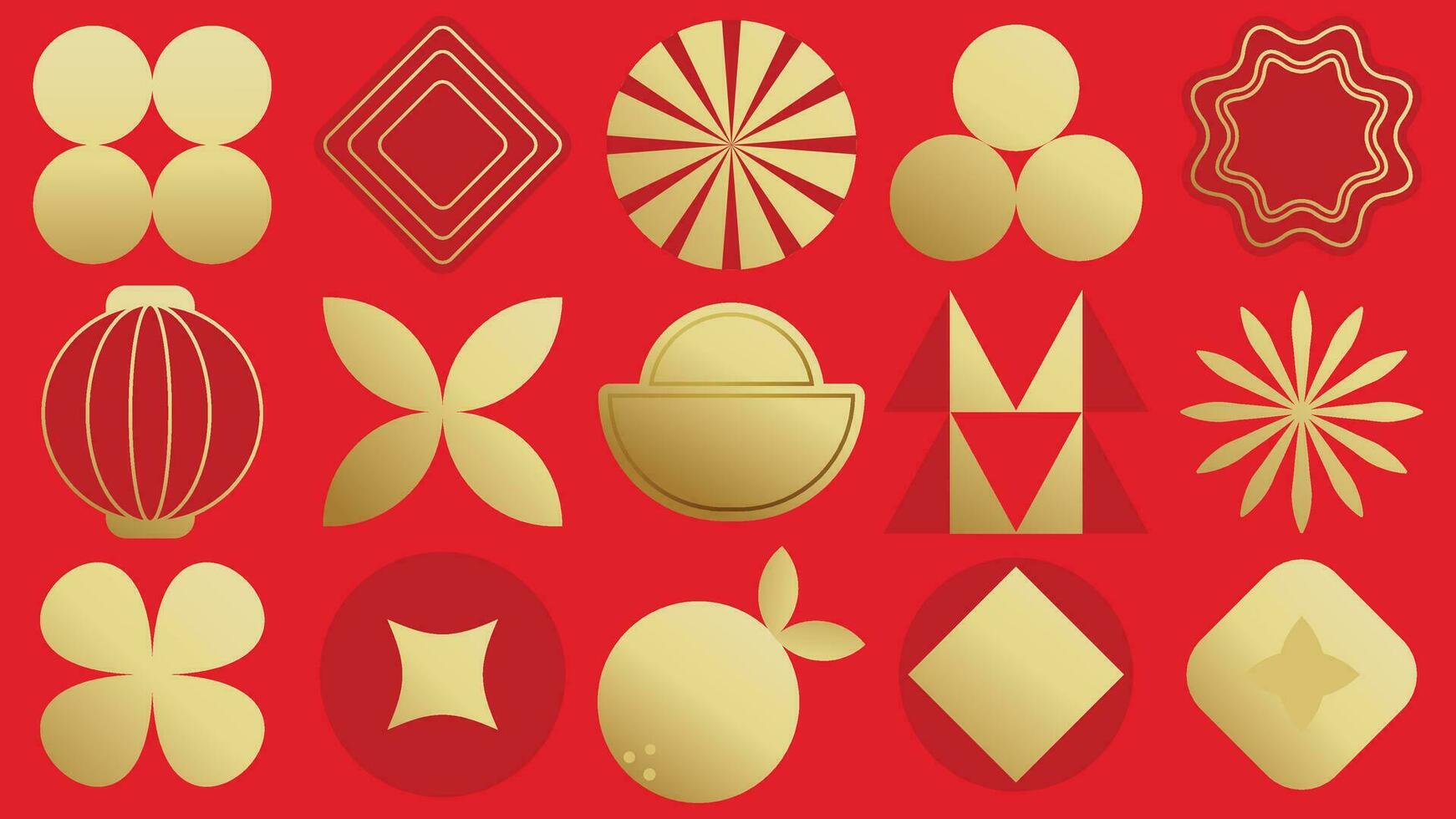 contento chino nuevo año lujo estilo modelo antecedentes vector. dorado monedas, oriental linterna, naranja en rojo geométrico formas fondo de pantalla. oriental diseño para fondo, tarjeta, póster, publicidad. vector