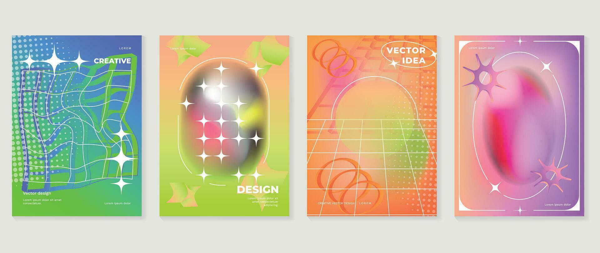 Modern y2k design background cover. Abstract gradient graphic with sparkles, pixel, halftone. Aesthetic business cards collection illustration for flyer, brochure, invitation, social media, poster. vector