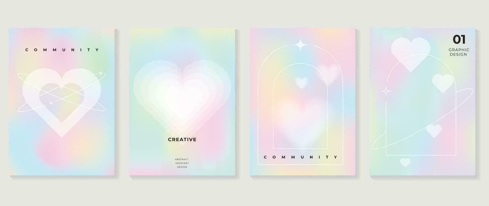 Idol lover posters set. Cute gradient holographic background vector with pastel color, heart, stars, sparkles, frame. Y2k trendy wallpaper design for social media, cards, banner, flyer, brochure.