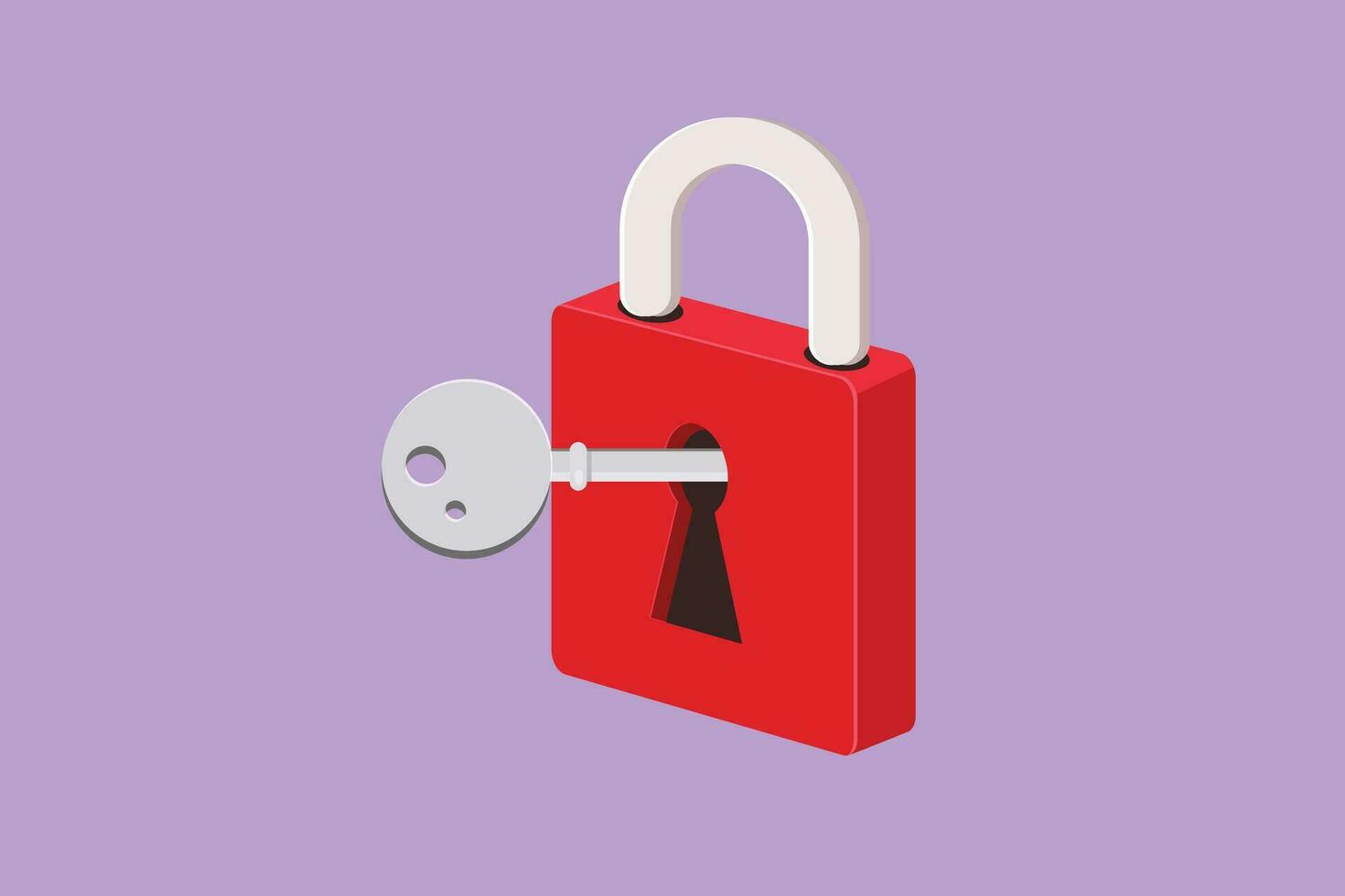 Graphic flat design drawing of key and lock logo. Security padlock, locked and unlocked. Safety lock with key icon. Success, solution, opportunity and safety concept. Cartoon style vector illustration