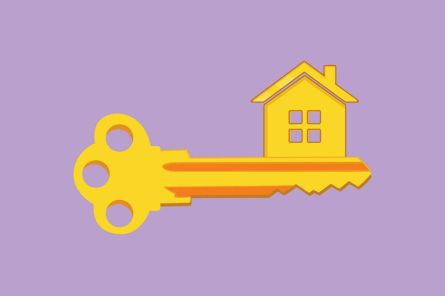 Graphic flat design drawing stylized key with house shape symbol. Home security key house logo design. Real Estate concept, template for sales, rental, advertising. Cartoon style vector illustration
