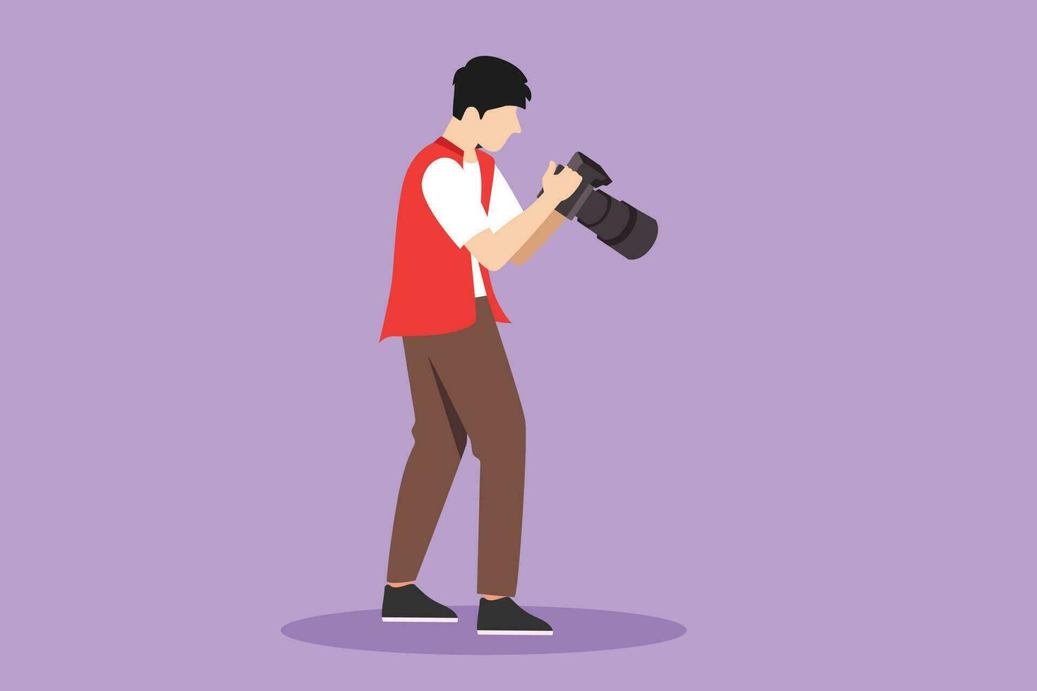 Character flat drawing stylized photographers or paparazzi taking photo with digital cameras with angles. Journalists or reporters checking pictures after shooting. Cartoon design vector illustration